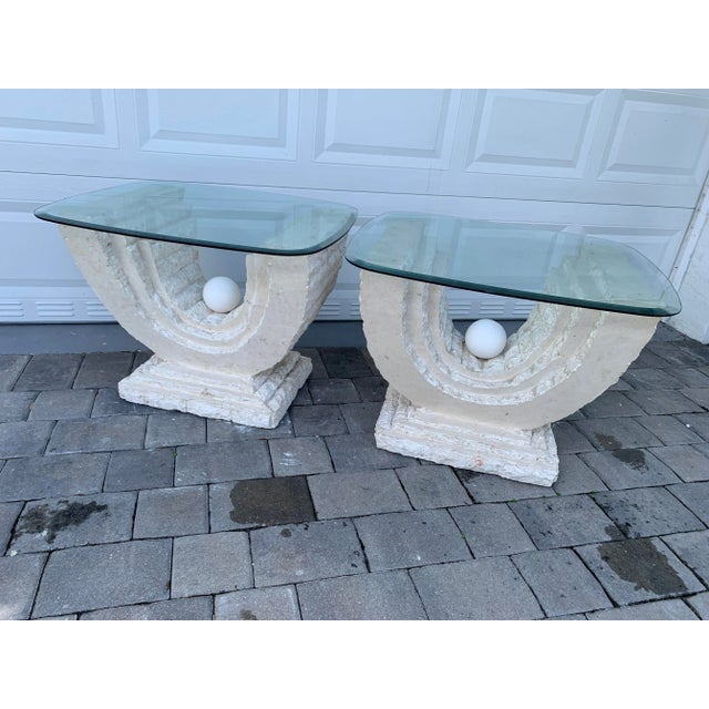Vintage Postmodern Tessellated Mactan Stone/Travertine Side Tables Attributed to Magnussen Ponte - Set of 2 For Sale - Image 14 of 15