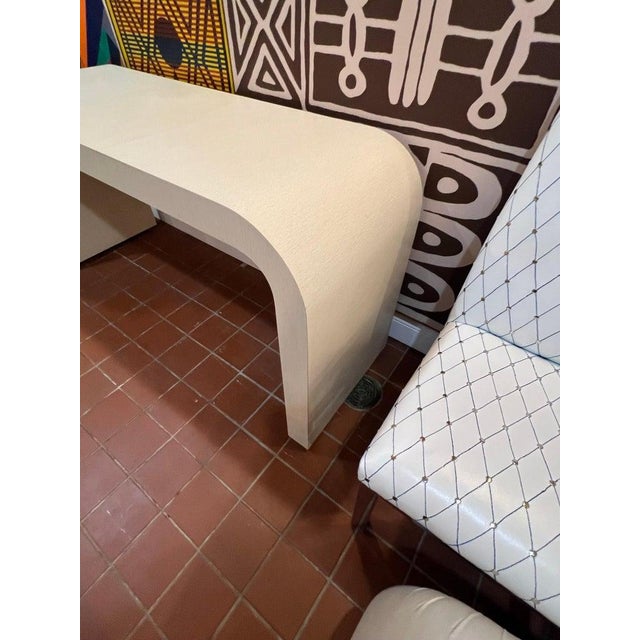 1980's Off White Laminate Waterfall Console Table. For Sale - Image 14 of 18
