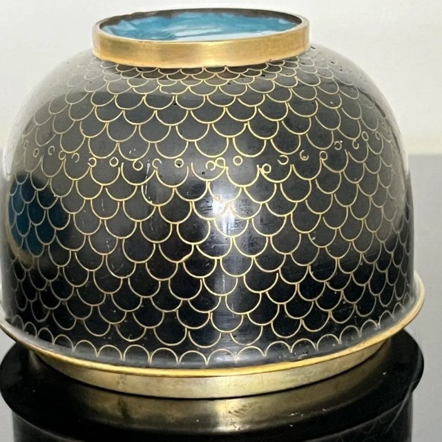 Vintage Cloisonné Lidded Box in Acorn Form – Black & Gold With Turquoise Enamel Interior For Sale - Image 9 of 12