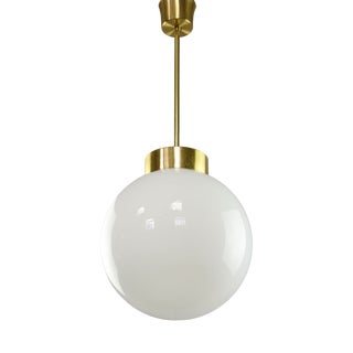 Mid-Century Italian Opaline and Brass Globe Pendant Lamp For Sale