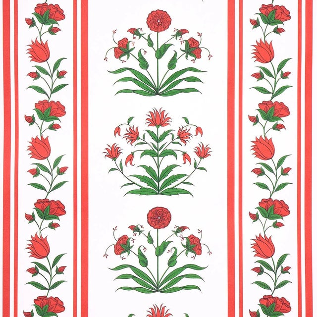 Schumacher Schumacher x Marie-Anne Oudejans Poppy Stripes Wallpaper in Red For Sale - Image 4 of 4