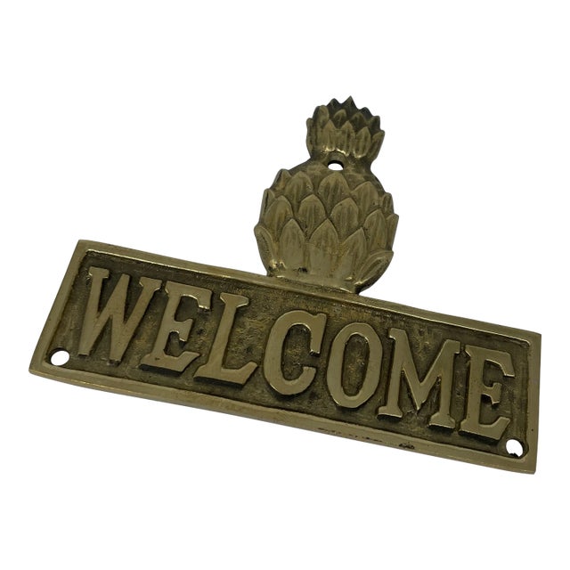 Brass Pineapple Welcome Plaque - Sign For Sale