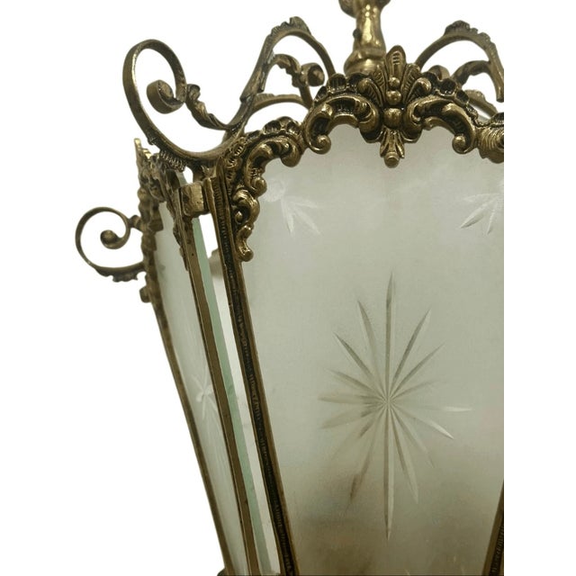 Vintage Spanish Rococo Style Etched Glass Wired Pendant Light For Sale - Image 4 of 12