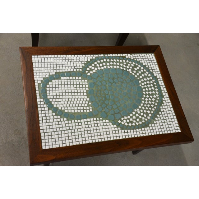 1960s Walnut & Tile MCM End Tables- A Pair For Sale - Image 4 of 6