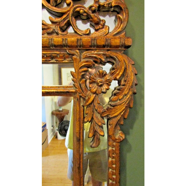 1990s Antique Carved Large French Rococo Gold Wood Wall Mirror For Sale - Image 5 of 9