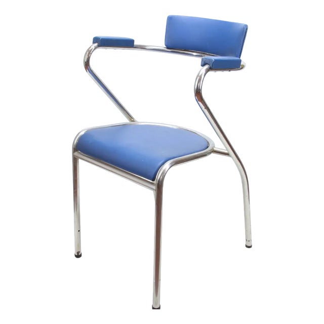 Italian Leatherette and Chromed Metal Chair, 1960s For Sale