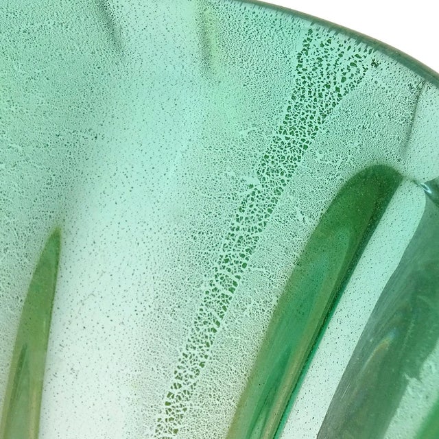 Mid-Century Modern Vintage Midcentury Murano Gold Flecks Green Sommerso Italian Art Glass Decorative Bowl Vase For Sale - Image 3 of 5