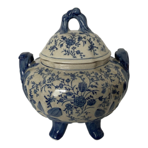 Vintage Blue & White Footed Tureen With Handles