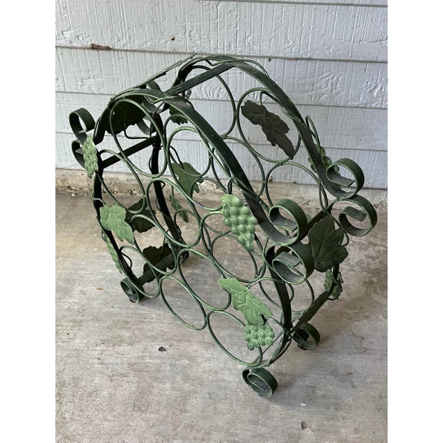 Italian 1980s Vintage Green Metal Grapevine Scroll 10-Bottle Large Wine Holder Rack For Sale - Image 3 of 8