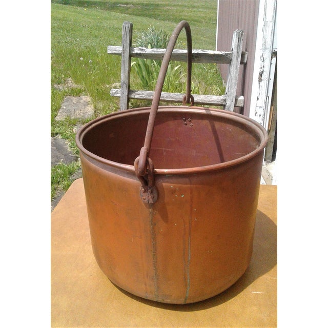 Antique Primitive Copper Kettle or Bucket W Steel Bail Handle For Sale In Cleveland - Image 6 of 12