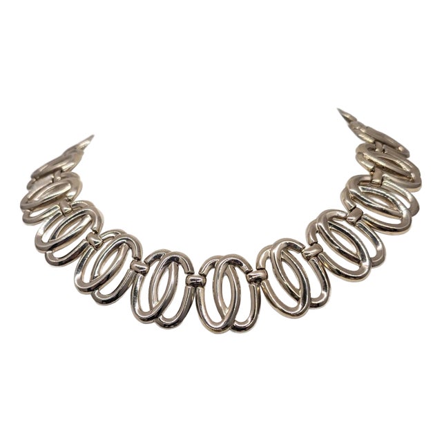 Vintage Signed Monet Goldtone Link Collar Necklace, 1956 Ad Piece For Sale