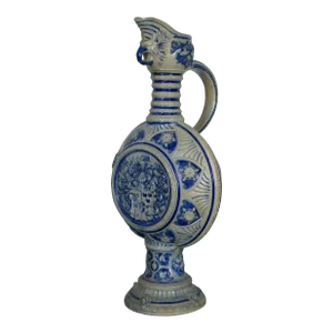 Antique German Westerwald Cobalt Blue Salt Glaze Stoneware Pitcher Jug Ewer