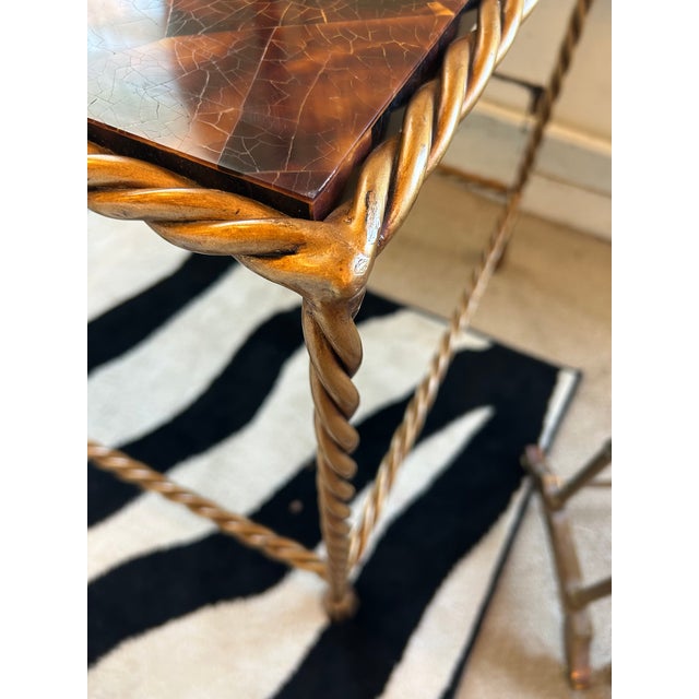 Metal Aged Brass and Tessellated Coconut Shell End Table For Sale - Image 7 of 10