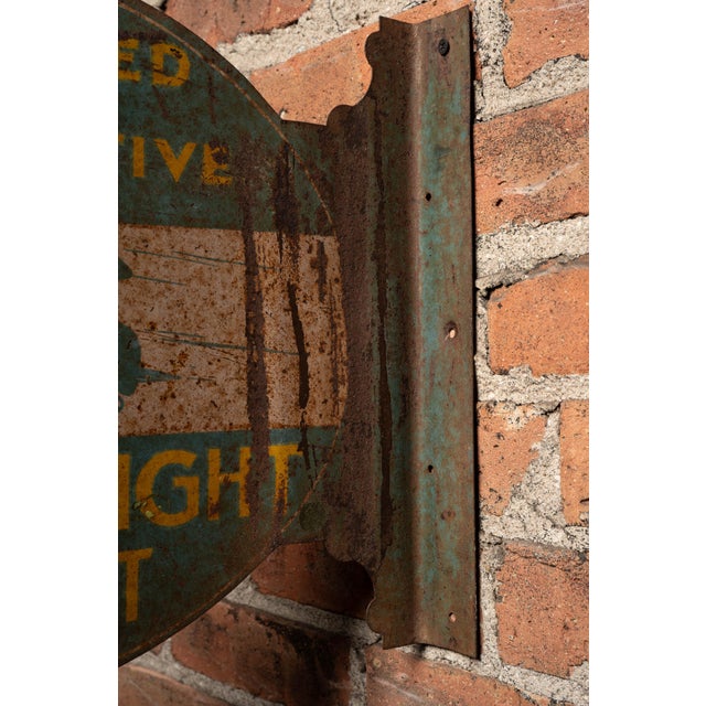 Sky Blue 1930s Original Curtiss-Wright Aircraft Flanged Metal Sign For Sale - Image 8 of 9