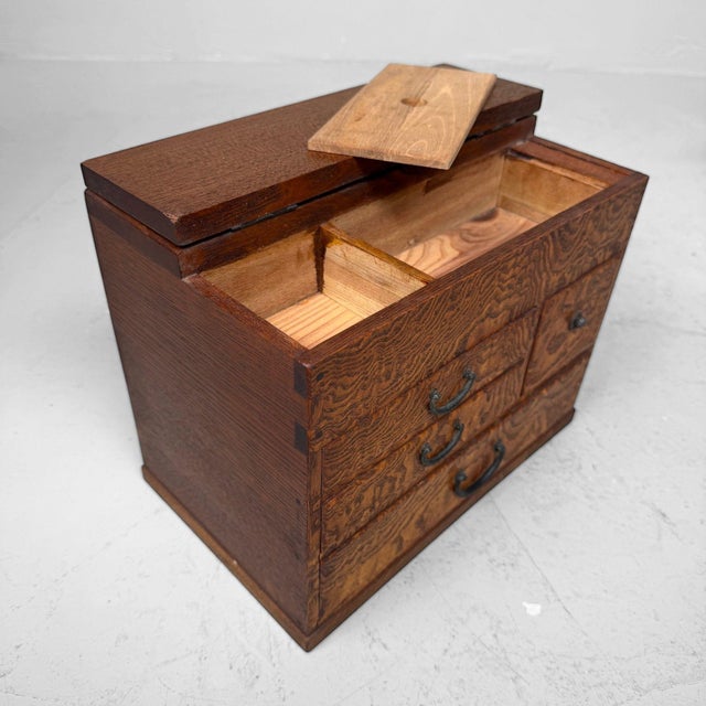Brown Antique Japanese Haribako Sewing Box, 1920s For Sale - Image 8 of 13