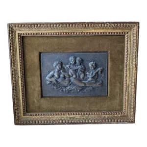 Early 19th Century Patinated Bronze Cherub Plaque – Framed