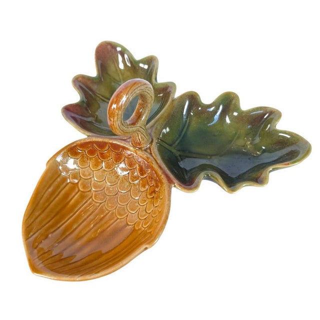 Farmhouse Sculptural Acorn & Oak Leaf Ceramic Divided Serving Dish For Sale - Image 3 of 16