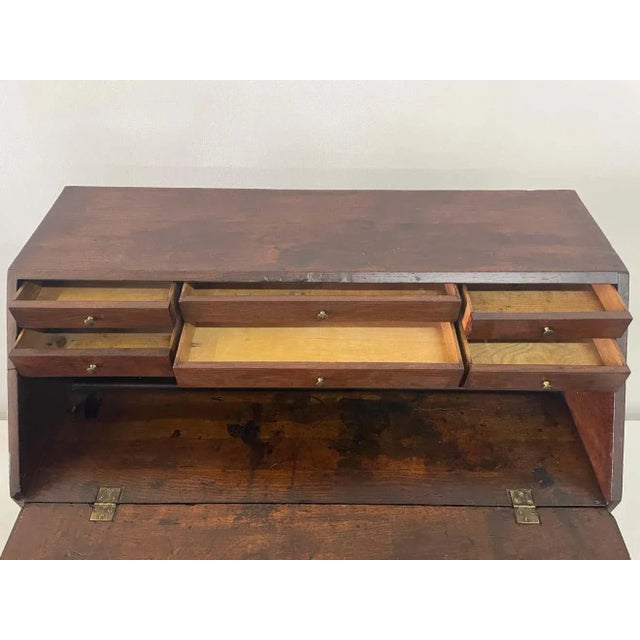 Brown English Fall-Front Secretary Desk in Carved Oak, Circa 1800 Status: For Sale - Image 8 of 9
