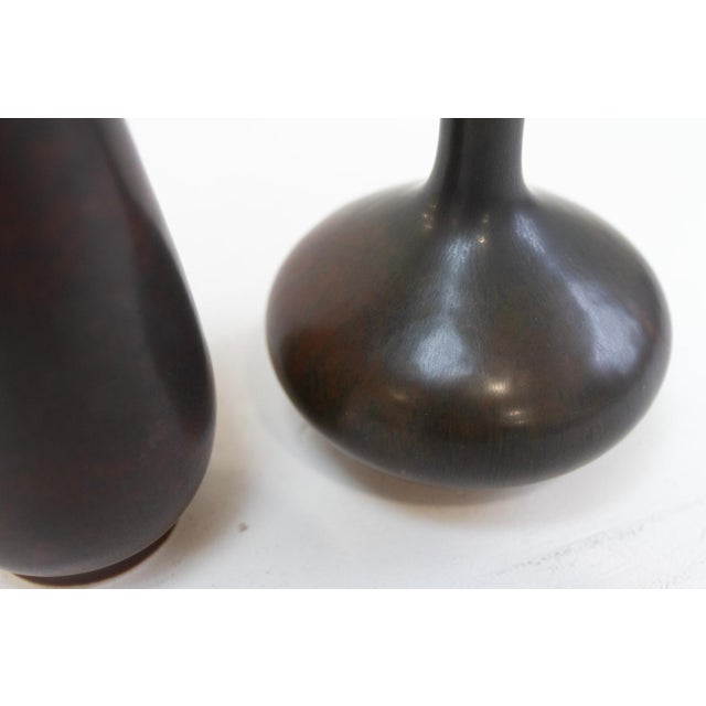 Brown Stoneware Vases by Carl-Harry Stålhane for Rörstrand, Sweden, 1950s, Set of 2 For Sale - Image 8 of 16