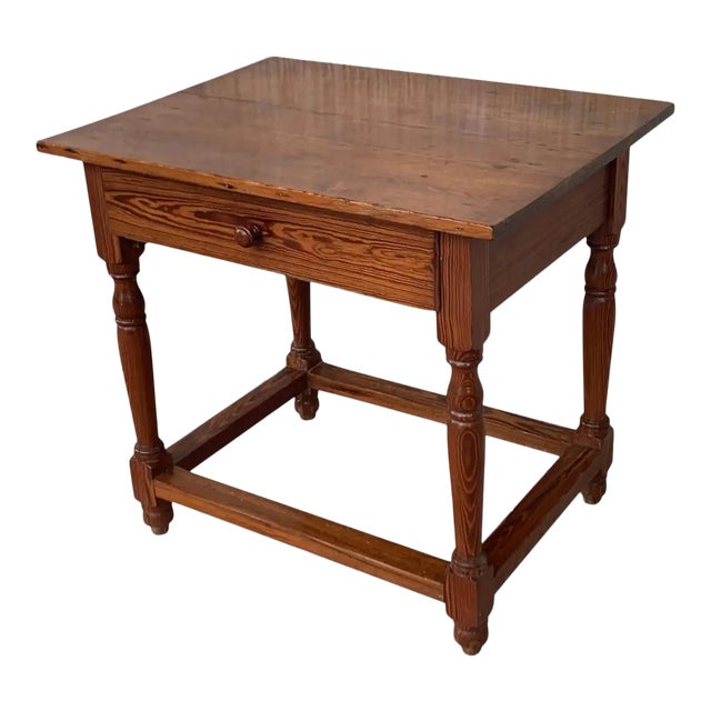 Spanish Pine Farmhouse Side Table With Drawer For Sale