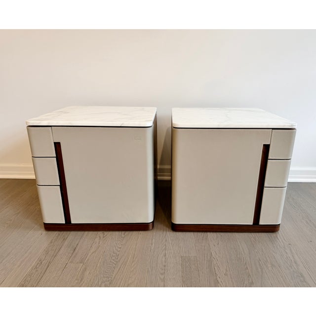 2020s Pair of Poltrona Frau Fidelio Notte Nightstands in Leather and Marble For Sale - Image 5 of 11