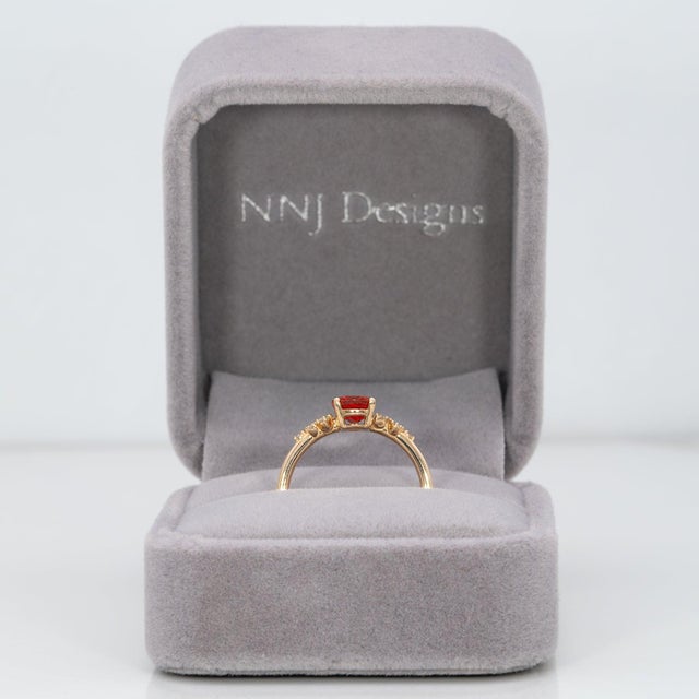 1.4Ct Padparadscha Sapphire Ring With Natural Diamond Accents: Solid 14k Gold, Size 6.75 For Sale - Image 4 of 10