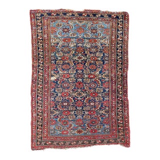 Two-Toned Antique Navy and Sky Blue Combo Rug 3.5 x 4.11 For Sale