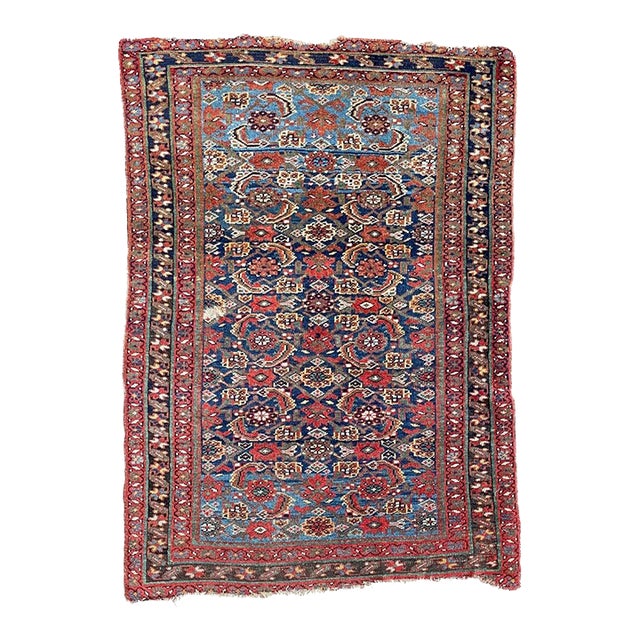 Two-Toned Antique Navy and Sky Blue Combo Rug 3.5 x 4.11 For Sale