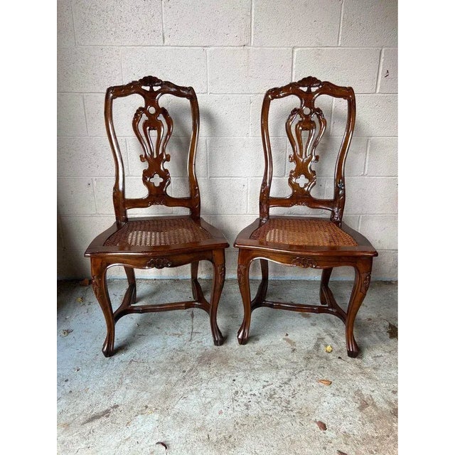 French Provincial Mid 20th Century Pair of Vintage French Provincial Style Cane Seat Side Chairs For Sale - Image 3 of 10
