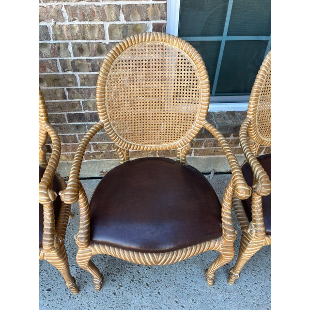 Set of 2 (Only 1 Set Available) Twisted and Knotted Rope Motif Cane Back Arm Chairs, 1970s, in the Style of Napoleon III and Comini and Modonutti For Sale - Image 4 of 12