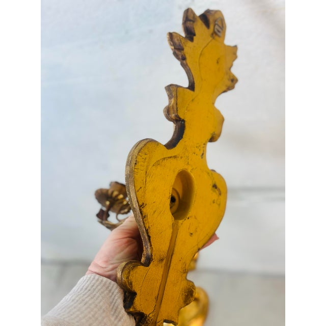 Gold Gilded Italian Wall Sconces, a Pair For Sale In Charleston - Image 6 of 10