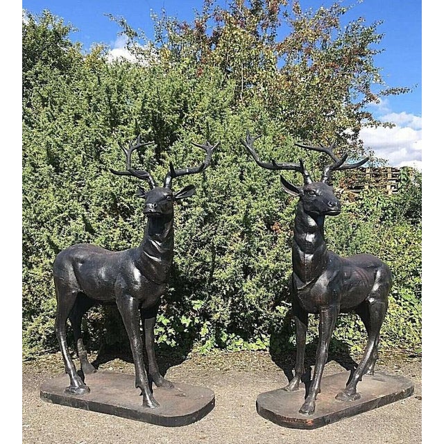 Cast Iron Stag Garden and Gate Pier Sculptures in Bronze, Set of 2 For Sale - Image 3 of 8