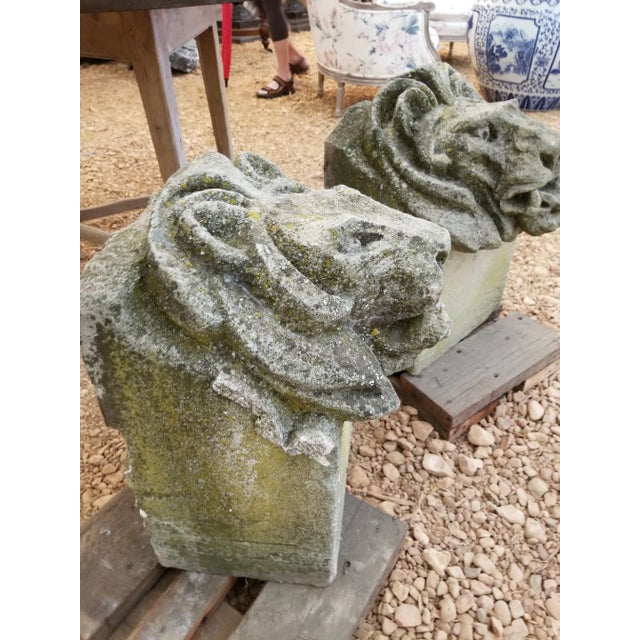 Mid 19th Century Pair of Antique Carved Granite Lion Heads For Sale - Image 5 of 12