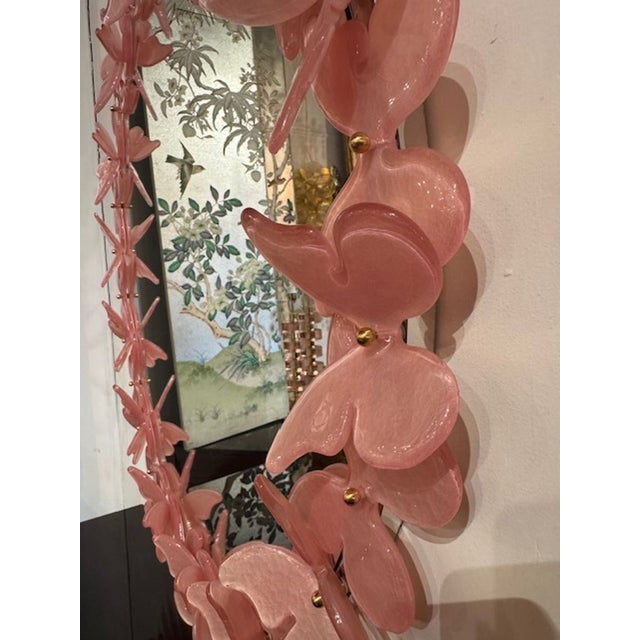 Modern Decorative Pink Murano Glass Butterfly MIrror For Sale - Image 3 of 5