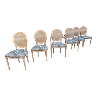 1980s Italian Cane Back Dining Chairs in the Style of Louis XV - Set of 6 For Sale