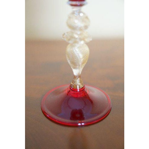 Ruby Red Italian Ruby Red Murano Art Glass Chalice With Gold Aventurine Stem 1970s For Sale - Image 8 of 8