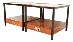 Michael Taylor for Baker Furniture Mid-Century Hollywood Regency Cherry Wood Nightstands or End Tables, Pair