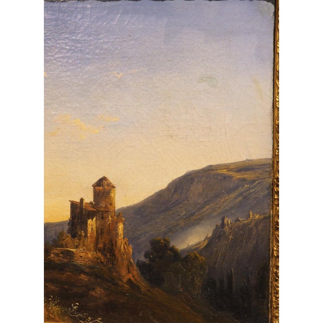 19th Century French Chateau Landscape Oil on Canvas Painting in Giltwood Frame For Sale In Dallas - Image 6 of 15