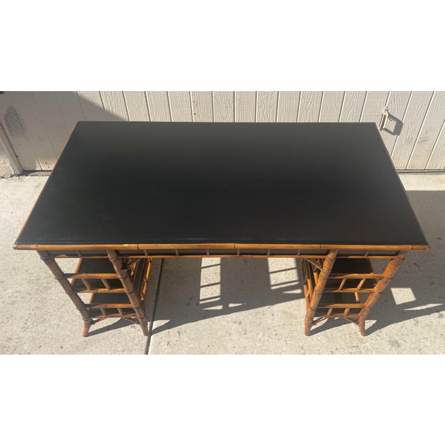 Baker Furniture Desk or Writing Table With Bamboo Chinoiserie Fretwork For Sale - Image 12 of 14