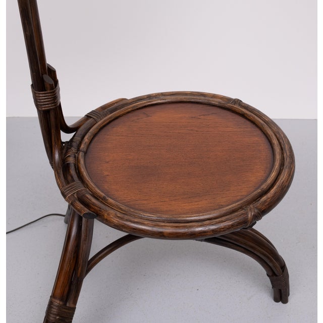 Mid-Century Modern Vintage Rattan Floor Lamp with Table, 1970s For Sale - Image 3 of 12