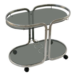 French Chrome and Smoked Glass Drink Cart For Sale
