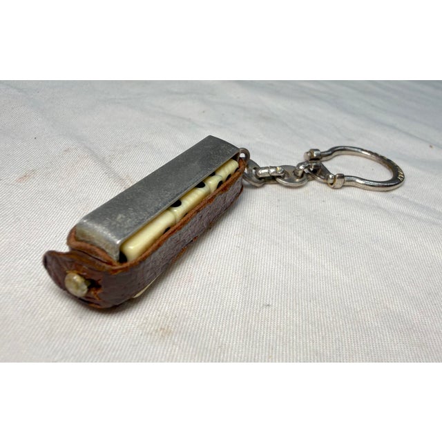 Antique Leather Metal 3 Celluloid Dice Box Holder Travel Carrier Keychain For Sale - Image 9 of 9