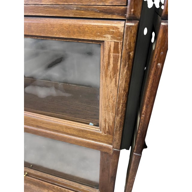 Late 20th Century Oak Barrister Leaded Top 5 Stack Bookcase For Sale - Image 9 of 17