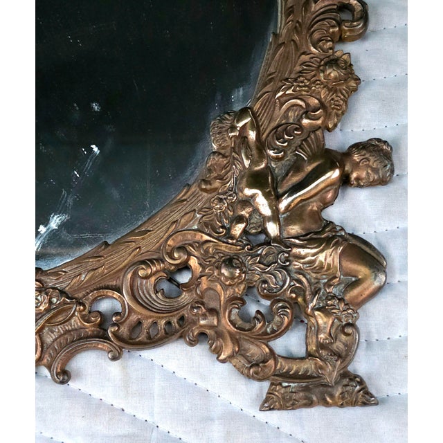 Mid 19th Century 19th Century Cast Bronze Hanging Mirror With Figural Decorations Featuring Detailed Cherubs For Sale - Image 5 of 7