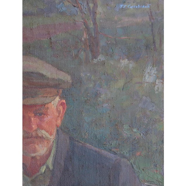 Realism Vintage Man Portrait Oil Painting, Socialist Realism For Sale - Image 3 of 6