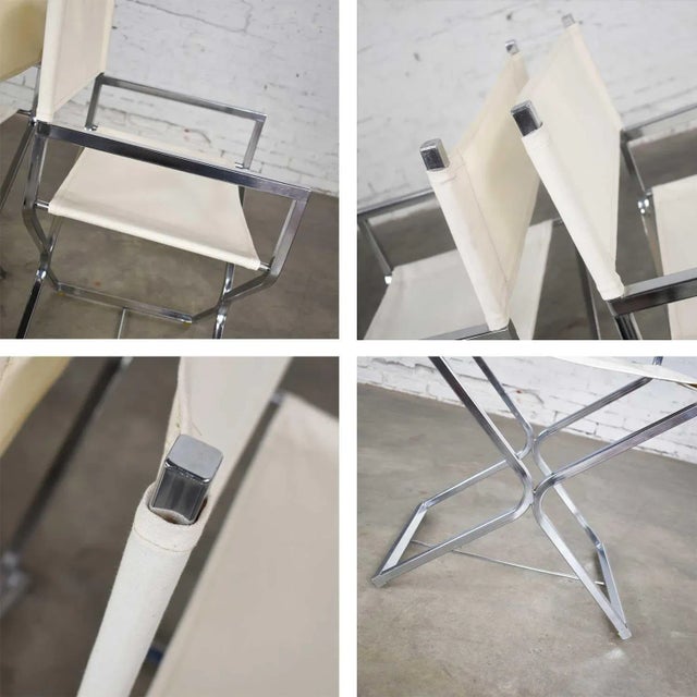 Mid-Century Modern Campaign Style Directors Chairs White & Chrome Attributed Robert Kjer Jakobsen for Virtue Brothers For Sale - Image 10 of 12