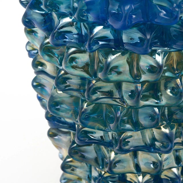 Blue Iridescent Blue Murano Glass Rostrate Vase For Sale - Image 8 of 8