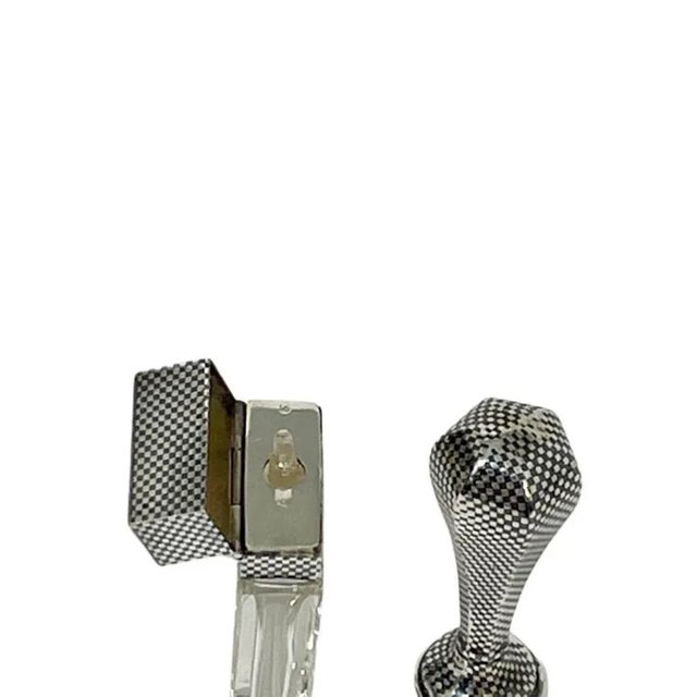 Niello Silver Wax Seal Stamp and Rectangular Niello and Crystal Scent Bottle, Set of 2 For Sale - Image 3 of 6