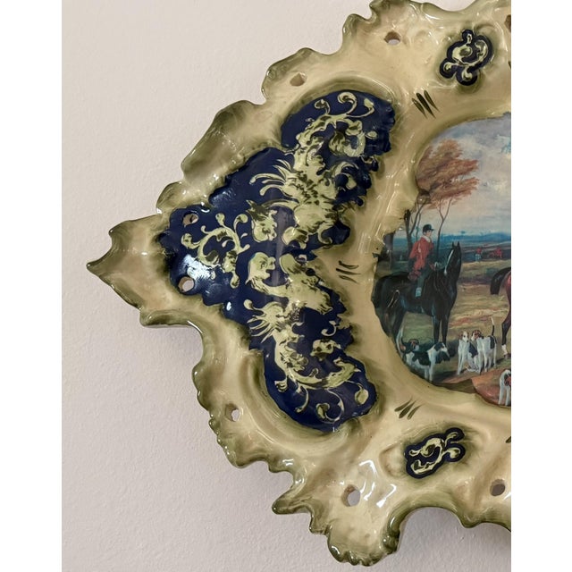 Traditional Ornate Ceramic Wall Platter With Equestrian Hunting Scene For Sale - Image 3 of 8
