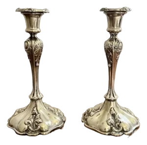 Silver Plated Ornate Candlesticks, 1890s, Set of 2